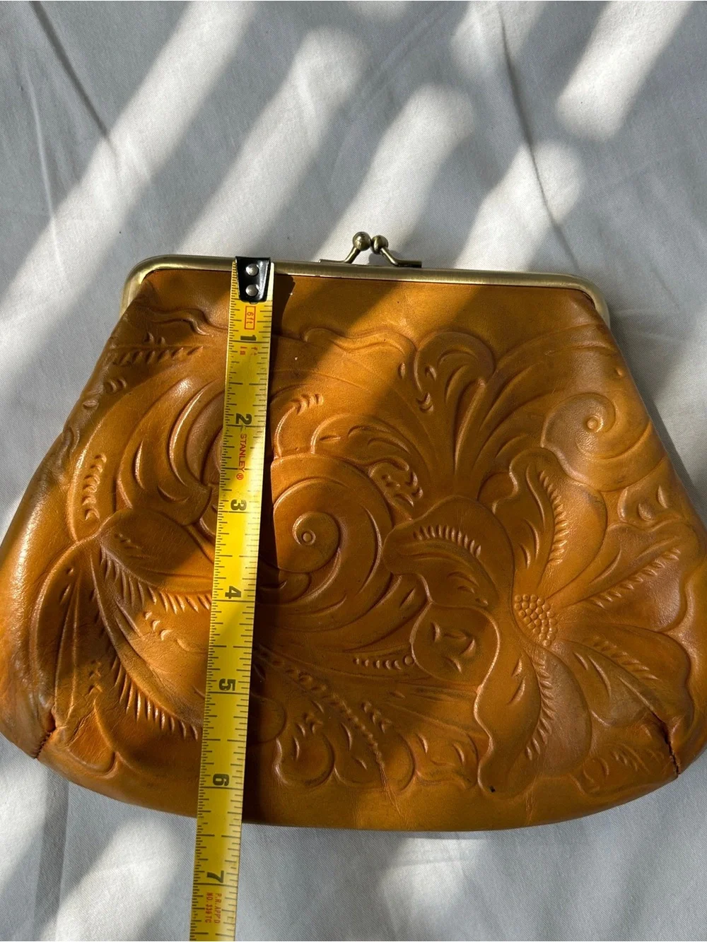 Patricia Nash 100% full-grain tan Italian leather small clutch